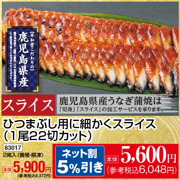 【7月31日受取】鹿児島県産　うなぎ蒲焼〈スライス〉〈養殖・冷凍〉2尾入