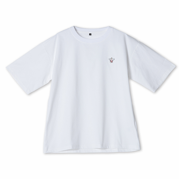 レディス　はとっぴーワンポイント刺繍半袖Tシャツ　白