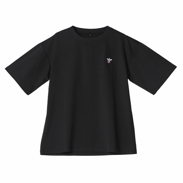 レディス　はとっぴーワンポイント刺繍半袖Tシャツ　黒