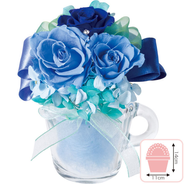 プリザーブドフラワー　カップアレンジ　ブルー